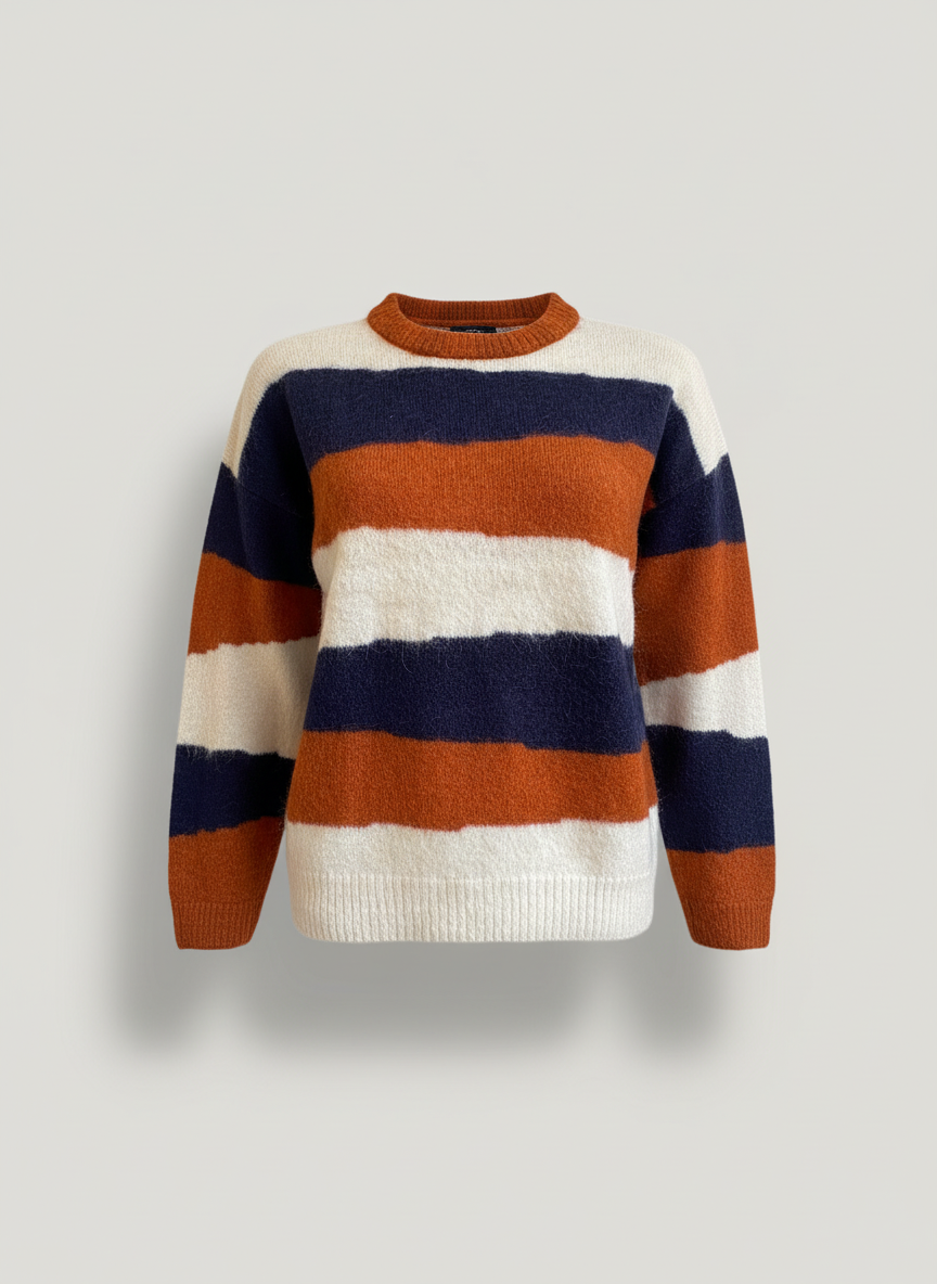 Women's Crew Neck Alpaca Sweater - Blue & Orange