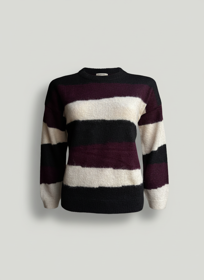 Women's Crew Neck Alpaca Sweater - Purple & Black