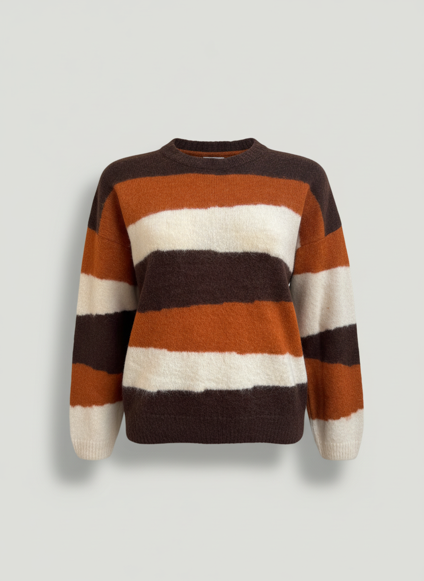 Women's Crew Neck Alpaca Sweater - Orange & Brown