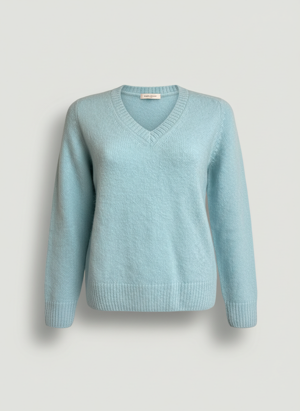 Women's V Neck Alpaca Sweater - Light Blue