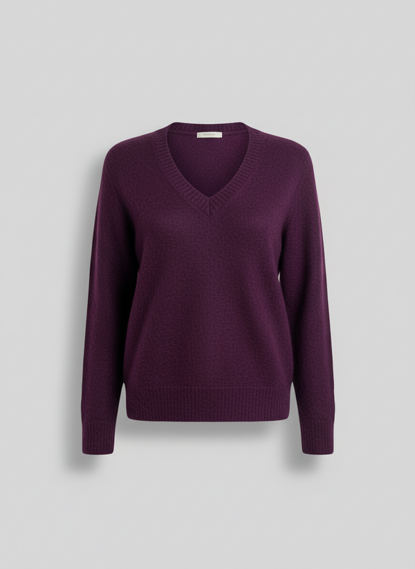 Women's V Neck Alpaca Sweater - Purple
