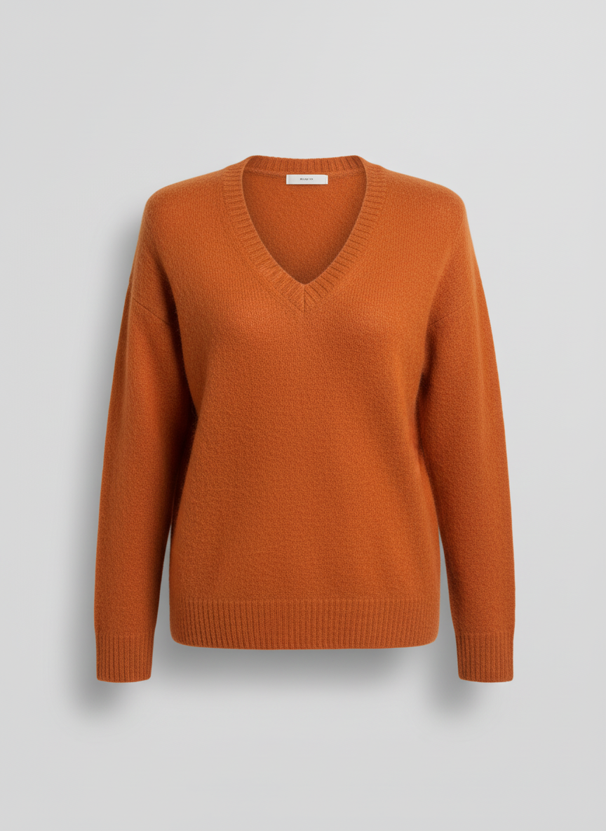 Women's V Neck Alpaca Sweater - Orange