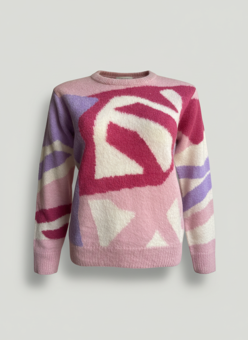 Women's Crew Neck Alpaca Sweater - Pink & Purple