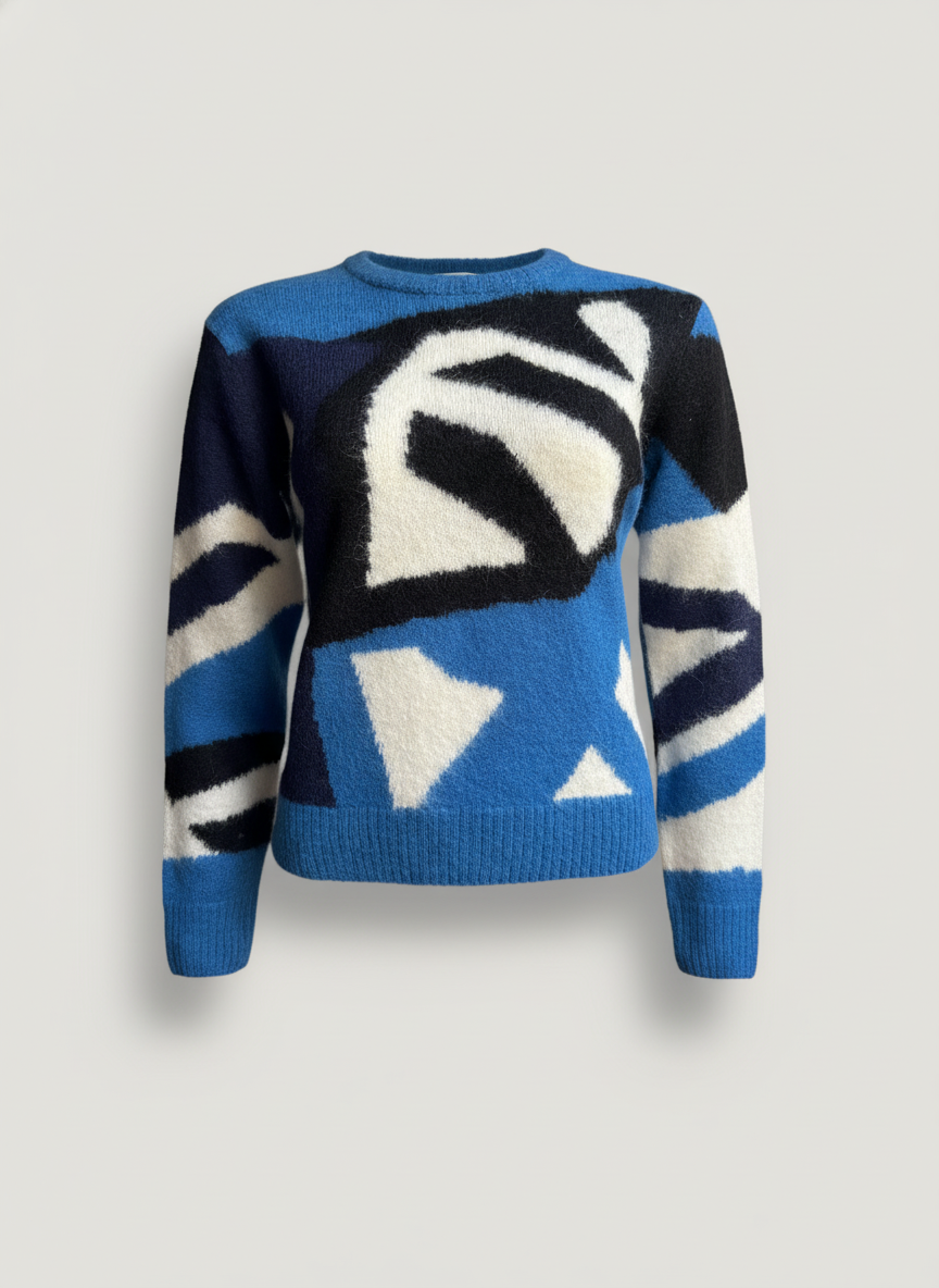 Women's Crew Neck Alpaca Sweater - Blue & Black