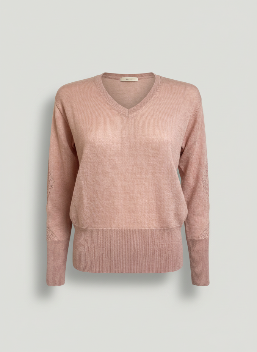 Women's V Neck Baby Alpaca Sweater - Pink