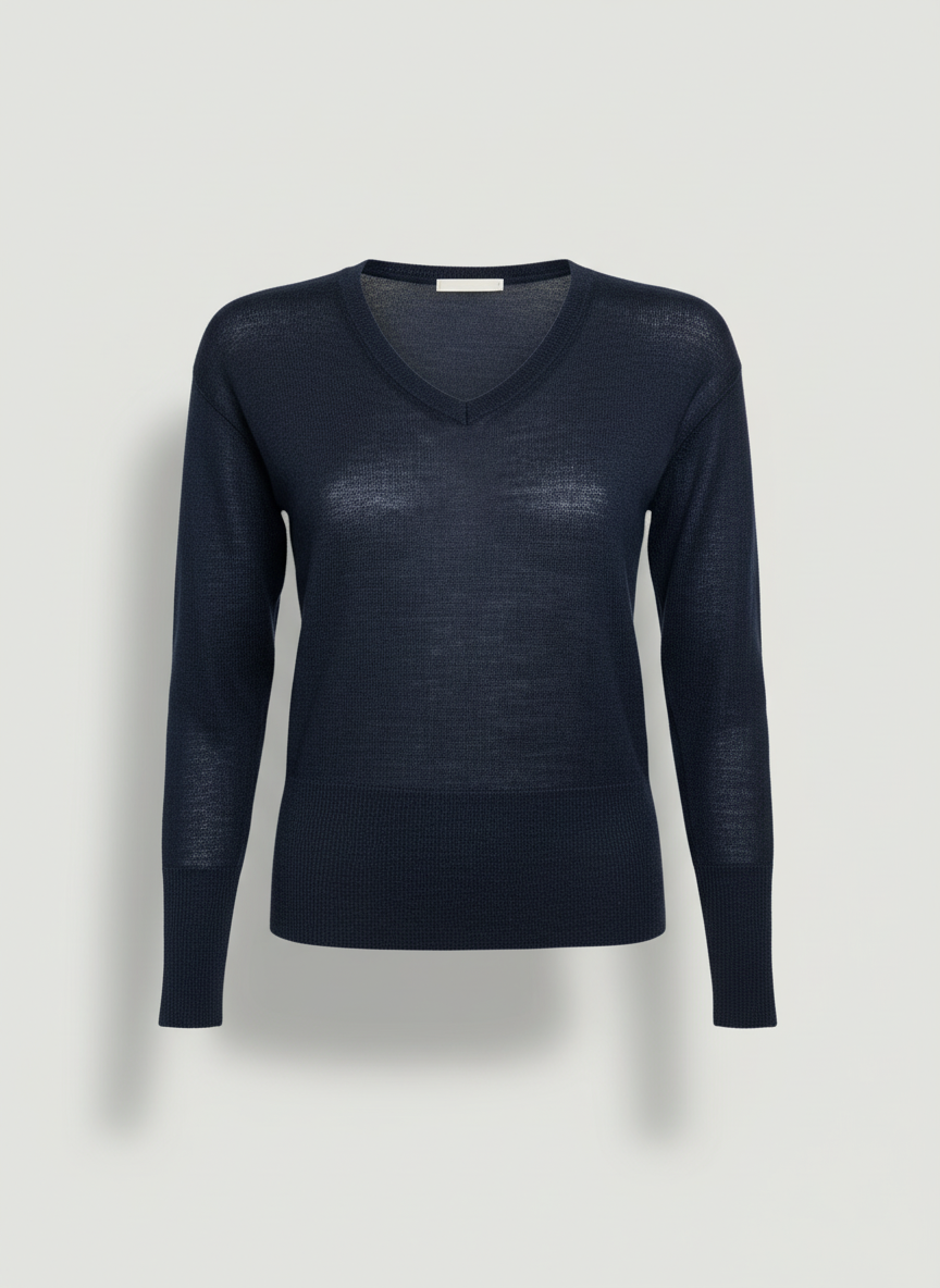 Women's V Neck Baby Alpaca Sweater - Dark Blue