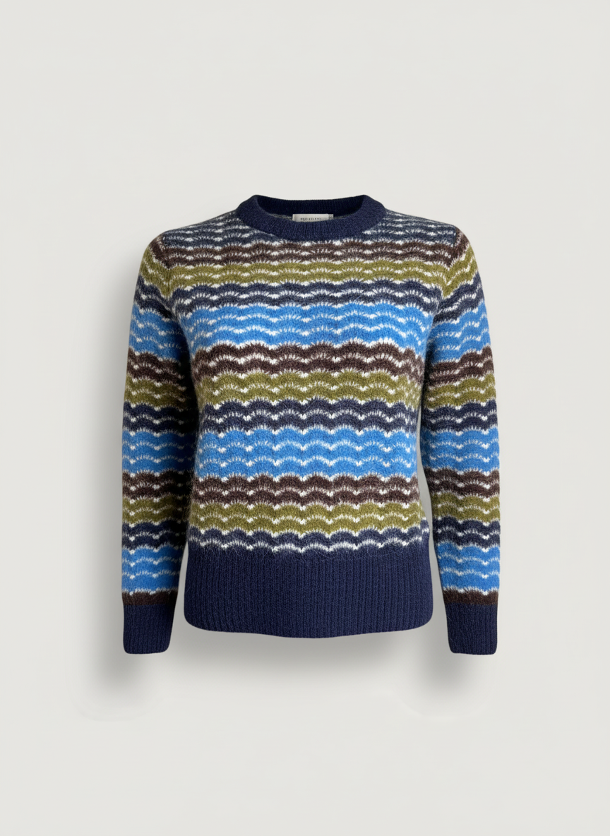 Women's Crew Neck Alpaca Sweater - Blue & Green